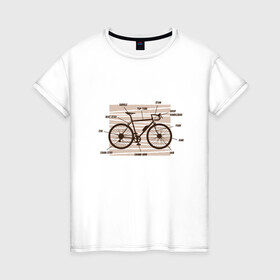 Женская футболка хлопок с принтом Схема Анатомия Велосипеда в Санкт-Петербурге, 100% хлопок | прямой крой, круглый вырез горловины, длина до линии бедер, слегка спущенное плечо | anatomy | bicycle | bike | mountain bike | scheme | байк | бикукле | велик | горный велосипед | инженерная схема | как устроен велосипед | состав | строение | устройство велосипеда | чертёж | чертежи