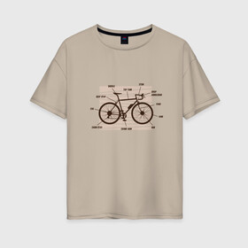 Женская футболка хлопок Oversize с принтом Схема Анатомия Велосипеда в Санкт-Петербурге, 100% хлопок | свободный крой, круглый ворот, спущенный рукав, длина до линии бедер
 | anatomy | bicycle | bike | mountain bike | scheme | байк | бикукле | велик | горный велосипед | инженерная схема | как устроен велосипед | состав | строение | устройство велосипеда | чертёж | чертежи
