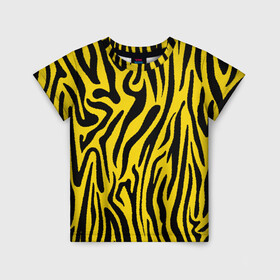 Детская футболка 3D с принтом Тигровые полоски в Санкт-Петербурге, 100% гипоаллергенный полиэфир | прямой крой, круглый вырез горловины, длина до линии бедер, чуть спущенное плечо, ткань немного тянется | абстракция | зоопринт | орнамент | полоски | полосы | пчелиный | тигровый