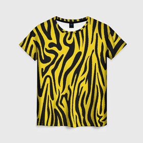 Женская футболка 3D с принтом Тигровые полоски в Санкт-Петербурге, 100% полиэфир ( синтетическое хлопкоподобное полотно) | прямой крой, круглый вырез горловины, длина до линии бедер | абстракция | зоопринт | орнамент | полоски | полосы | пчелиный | тигровый