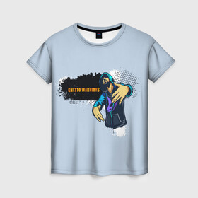 Женская футболка 3D с принтом Опасный гетто в Санкт-Петербурге, 100% полиэфир ( синтетическое хлопкоподобное полотно) | прямой крой, круглый вырез горловины, длина до линии бедер | бандит | гетто | надпись | опасность | парень | решетка. сетка | рэпер