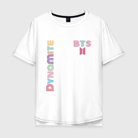 Мужская футболка хлопок Oversize с принтом Dynamite BTS БТС логотип в Санкт-Петербурге, 100% хлопок | свободный крой, круглый ворот, “спинка” длиннее передней части | bangtan | bts | dynamite | бангтан | белая | бтс | логотип | черная