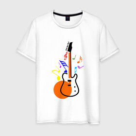 Мужская футболка хлопок с принтом Цветная гитара в Санкт-Петербурге, 100% хлопок | прямой крой, круглый вырез горловины, длина до линии бедер, слегка спущенное плечо. | гитара | звуковая музыка | красивая гитара | музыка