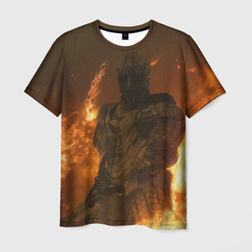 Мужская футболка 3D с принтом MORTAL SHELL WARRIOR в Санкт-Петербурге, 100% полиэфир | прямой крой, круглый вырез горловины, длина до линии бедер | Тематика изображения на принте: mortal | mortalshell | shell | меч | мортал | морталшэл | огонь | рыцарь