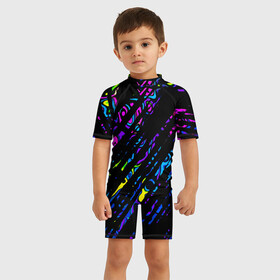 Детский купальный костюм 3D с принтом OVERLAP в Санкт-Петербурге, Полиэстер 85%, Спандекс 15% | застежка на молнии на спине | lines | абстракция | геометрия | жидкость | линии | полосы | разводы | разноцветный | текстура
