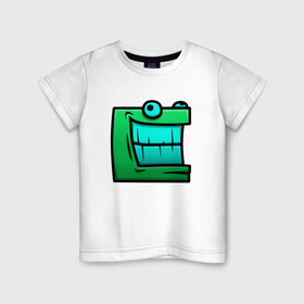 Детская футболка хлопок с принтом Geometry Dash | Green cube (Z) в Санкт-Петербурге, 100% хлопок | круглый вырез горловины, полуприлегающий силуэт, длина до линии бедер | Тематика изображения на принте: 2d | arcade | game | geometry dash | meltdown | robtop | аркада | геометрический тире | раннер