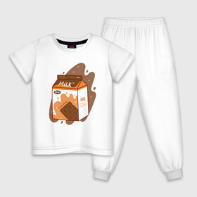 Детская пижама хлопок с принтом Коробка шоколадного молока в Санкт-Петербурге, 100% хлопок |  брюки и футболка прямого кроя, без карманов, на брюках мягкая резинка на поясе и по низу штанин
 | Тематика изображения на принте: anime | kawaii | аниме | йогурт | кавай | коробка молока | лето | молоко | пакет молока | персик | персиковое молоко | фрукты