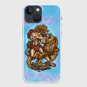 Чехол для iPhone 13 mini с принтом Немейский лев и Геракл в Санкт-Петербурге,  |  | борьба | воин | геракл | лев | мифология | поединок | сила | спарта | сражение