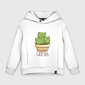 Детское худи Oversize хлопок с принтом Котики Кактусы Catctus в Санкт-Петербурге, френч-терри — 70% хлопок, 30% полиэстер. Мягкий теплый начес внутри —100% хлопок | боковые карманы, эластичные манжеты и нижняя кромка, капюшон на магнитной кнопке | cactus | cat | cats | cute cactus | english words | kitten | kitty | puss | pussy | pussycat | кактус в горшке | киски | кисы | котёнок | котики | коты в виде кактусов | коты кактусы | котята | котята кактусы | котятки | кошечки | кошка | мил