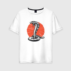 Женская футболка хлопок Oversize с принтом Японская Кобра | Japan Cobra в Санкт-Петербурге, 100% хлопок | свободный крой, круглый ворот, спущенный рукав, длина до линии бедер
 | Тематика изображения на принте: art | asp | aspid | cobra kai | japanese | poison | poisoned | red sun | snake | vemonous | venom | viper | арт | вайпер | восходящее солнце | змея | иллюстрация | кобра кай | красное солнце | рисунок кобры | солнце | яд | яд
