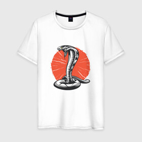 Мужская футболка хлопок с принтом Японская Кобра | Japan Cobra в Санкт-Петербурге, 100% хлопок | прямой крой, круглый вырез горловины, длина до линии бедер, слегка спущенное плечо. | Тематика изображения на принте: art | asp | aspid | cobra kai | japanese | poison | poisoned | red sun | snake | vemonous | venom | viper | арт | вайпер | восходящее солнце | змея | иллюстрация | кобра кай | красное солнце | рисунок кобры | солнце | яд | яд