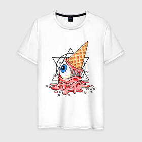 Мужская футболка хлопок с принтом Инопланетная мороженка в Санкт-Петербурге, 100% хлопок | прямой крой, круглый вырез горловины, длина до линии бедер, слегка спущенное плечо. | арт | глаз | графика | мистика | мороженное | пентаграммы | ужасы