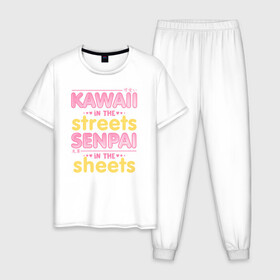 Мужская пижама хлопок с принтом Kawaii in the streets в Санкт-Петербурге, 100% хлопок | брюки и футболка прямого кроя, без карманов, на брюках мягкая резинка на поясе и по низу штанин
 | ahegao | anime | baka | chibi | desu | japan | kohai | nani | neko | otaku | senpai | sensei | waifu | weeaboo | weeb | аниме | анимешник | анимешница | ахегао | бака | вайфу | виабу | десу | кохай | культура | нани | неко | отаку | сенпай | сенсеи | трен