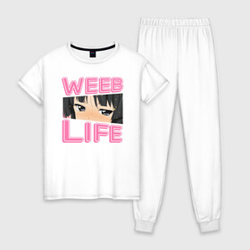 Женская пижама хлопок с принтом Weeb life в Санкт-Петербурге, 100% хлопок | брюки и футболка прямого кроя, без карманов, на брюках мягкая резинка на поясе и по низу штанин | ahegao | anime | baka | chibi | desu | japan | kohai | nani | neko | otaku | senpai | sensei | waifu | weeaboo | weeb | аниме | анимешник | анимешница | ахегао | бака | вайфу | виабу | десу | кохай | культура | нани | неко | отаку | сенпай | сенсеи | трен