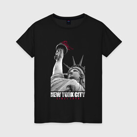 Женская футболка хлопок с принтом Statue Of Liberty в Санкт-Петербурге, 100% хлопок | прямой крой, круглый вырез горловины, длина до линии бедер, слегка спущенное плечо | америка | география | города | нью йорк | статуя свободы | страны | сша | туристам