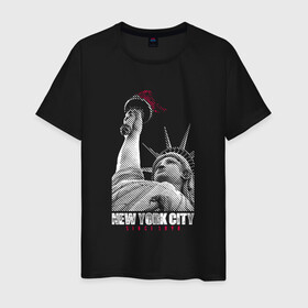 Мужская футболка хлопок с принтом Statue Of Liberty в Санкт-Петербурге, 100% хлопок | прямой крой, круглый вырез горловины, длина до линии бедер, слегка спущенное плечо. | Тематика изображения на принте: америка | география | города | нью йорк | статуя свободы | страны | сша | туристам