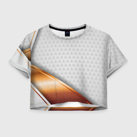 Женская футболка Crop-top 3D с принтом 3D WHITE & GOLD ABSTRACT в Санкт-Петербурге, 100% полиэстер | круглая горловина, длина футболки до линии талии, рукава с отворотами | Тематика изображения на принте: 3d | 3д | luxury | versace | vip | абстракция | блеск | блестки | версаче | вип | паттерн | роскошь | соты | текстуры