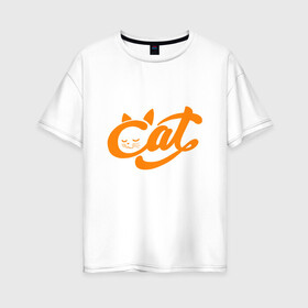 Женская футболка хлопок Oversize с принтом Кот - Cat в Санкт-Петербурге, 100% хлопок | свободный крой, круглый ворот, спущенный рукав, длина до линии бедер
 | animal | cat | cute | kitty | meow | друг | животные | киска | китти | кот | котенок | котик | котэ | кошечка | кошка | милый | мур | мяу | питомец | тигр