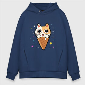 Мужское худи Oversize хлопок с принтом Ice Cream Cat в Санкт-Петербурге, френч-терри — 70% хлопок, 30% полиэстер. Мягкий теплый начес внутри —100% хлопок | боковые карманы, эластичные манжеты и нижняя кромка, капюшон на магнитной кнопке | animal | cat | cute | kitty | meow | друг | животные | киска | китти | кот | котенок | котик | котэ | кошечка | кошка | милый | мороженое | мур | мяу | питомец | тигр