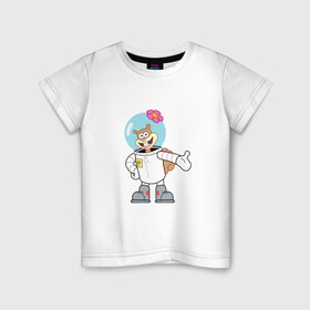 Детская футболка хлопок с принтом Сэнди в Санкт-Петербурге, 100% хлопок | круглый вырез горловины, полуприлегающий силуэт, длина до линии бедер | sponge bob | spongebob squarepants | губка боб | губка боб квадратные штаны | спанч боб