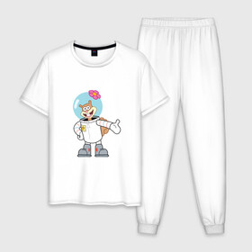 Мужская пижама хлопок с принтом Сэнди в Санкт-Петербурге, 100% хлопок | брюки и футболка прямого кроя, без карманов, на брюках мягкая резинка на поясе и по низу штанин
 | sponge bob | spongebob squarepants | губка боб | губка боб квадратные штаны | спанч боб