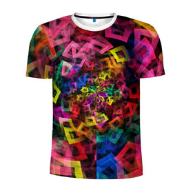 Мужская футболка 3D спортивная с принтом Калейдоскоп  в Санкт-Петербурге, 100% полиэстер с улучшенными характеристиками | приталенный силуэт, круглая горловина, широкие плечи, сужается к линии бедра | Тематика изображения на принте: калейдоскоп | квадраты | прямоугольники | радуга | разноцветный