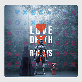 Магнитный плакат 3Х3 с принтом Любовь смерть и роботы в Санкт-Петербурге, Полимерный материал с магнитным слоем | 9 деталей размером 9*9 см | Тематика изображения на принте: love | lovedeathandrobots | loverobot | robot