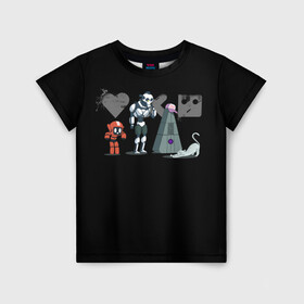 Детская футболка 3D с принтом Любовь, Смерть & Роботы в Санкт-Петербурге, 100% гипоаллергенный полиэфир | прямой крой, круглый вырез горловины, длина до линии бедер, чуть спущенное плечо, ткань немного тянется | cat | cats | death | logo | love | netflix | robots | анимация | кино | кот | кошка | лого | любовь | нетфликс | роботы | сериал