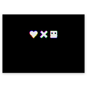 Поздравительная открытка с принтом Love Death and Robots (Glitch) в Санкт-Петербурге, 100% бумага | плотность бумаги 280 г/м2, матовая, на обратной стороне линовка и место для марки
 | Тематика изображения на принте: death | glitch | heart | ldr | logo | love | netflix | robots | smile | анимация | глитч | глич | кино | лого | лср | любовь | нетфликс | роботы | сердце | сериал | смайл | смайлик