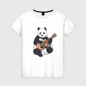 Женская футболка хлопок с принтом Панда гитарист | Panda Guitar в Санкт-Петербурге, 100% хлопок | прямой крой, круглый вырез горловины, длина до линии бедер, слегка спущенное плечо | acoustic | bear | bears | china | chineese panda | guitarist | music | акустическая гитара | гитара | китай | китайская панда | косолапый | медведь | медвежонок | милая панда | мишка | музыка | музыкант | пандочка | пандочки