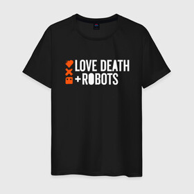 Мужская футболка хлопок с принтом ЛЮБОВЬ СМЕРТЬ И РОБОТЫ в Санкт-Петербурге, 100% хлопок | прямой крой, круглый вырез горловины, длина до линии бедер, слегка спущенное плечо. | Тематика изображения на принте: death | hear | ldr | logo | love | netflix | robots | smile | анимация | кино | лого | лср | любовь | нетфликс | роботы | сердце | сериал | смайл | смайлик