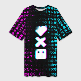 Платье-футболка 3D с принтом ЛЮБОВЬ СМЕРТЬ И РОБОТЫ в Санкт-Петербурге,  |  | death | hear | ldr | logo | love | netflix | robots | smile | анимация | кино | лого | лср | любовь | нетфликс | роботы | сердце | сериал | смайл | смайлик