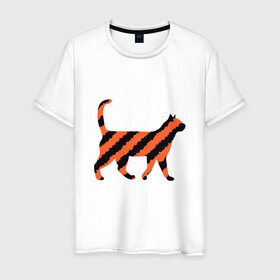 Мужская футболка хлопок с принтом Black-Orange Cat в Санкт-Петербурге, 100% хлопок | прямой крой, круглый вырез горловины, длина до линии бедер, слегка спущенное плечо. | animal | cat | cute | kitty | meow | друг | животные | киска | китти | кот | котенок | котик | котэ | кошечка | кошка | милый | мур | мяу | питомец | тигр