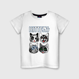 Детская футболка хлопок с принтом Kittens в Санкт-Петербурге, 100% хлопок | круглый вырез горловины, полуприлегающий силуэт, длина до линии бедер | animal | cat | cute | kiss | kitty | meow | rock | гитара | друг | животные | киска | кисс | китти | кот | котенок | котик | котэ | кошечка | кошка | метал | милый | музыка | мур | мяу | питомец | рок | тигр