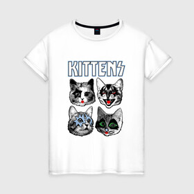 Женская футболка хлопок с принтом Kittens в Санкт-Петербурге, 100% хлопок | прямой крой, круглый вырез горловины, длина до линии бедер, слегка спущенное плечо | animal | cat | cute | kiss | kitty | meow | rock | гитара | друг | животные | киска | кисс | китти | кот | котенок | котик | котэ | кошечка | кошка | метал | милый | музыка | мур | мяу | питомец | рок | тигр