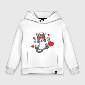 Детское худи Oversize хлопок с принтом Love Cat в Санкт-Петербурге, френч-терри — 70% хлопок, 30% полиэстер. Мягкий теплый начес внутри —100% хлопок | боковые карманы, эластичные манжеты и нижняя кромка, капюшон на магнитной кнопке | animal | cat | cute | kitty | love | meow | друг | животные | киска | китти | кот | котенок | котик | котэ | кошечка | кошка | люблю | любовь | милый | мур | мяу | питомец | сердце | тигр