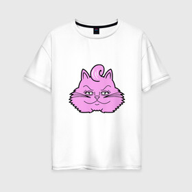 Женская футболка хлопок Oversize с принтом Pink Cat в Санкт-Петербурге, 100% хлопок | свободный крой, круглый ворот, спущенный рукав, длина до линии бедер
 | animal | cat | cute | kitty | meow | друг | животные | киска | китти | кот | котенок | котик | котэ | кошечка | кошка | милый | мур | мяу | питомец | тигр