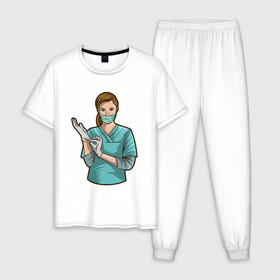 Мужская пижама хлопок с принтом Медсестра | Nurse (Z) в Санкт-Петербурге, 100% хлопок | брюки и футболка прямого кроя, без карманов, на брюках мягкая резинка на поясе и по низу штанин
 | health worker | hospital attendant | medic | nurse | nursing | бикса | врач | доктор | медицина | медицинская сестра | медицинский персонал | медичка | медработник | медсестра | палатная | санитарка | фельдшер