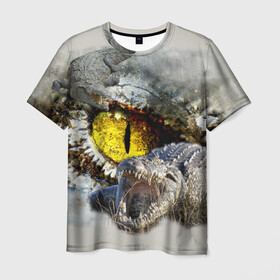 Мужская футболка 3D с принтом Глаз крокодила в Санкт-Петербурге, 100% полиэфир | прямой крой, круглый вырез горловины, длина до линии бедер | Тематика изображения на принте: аллигатор | глаз | крокодил | крокодильчик | ящер