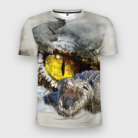 Мужская футболка 3D спортивная с принтом Глаз крокодила в Санкт-Петербурге, 100% полиэстер с улучшенными характеристиками | приталенный силуэт, круглая горловина, широкие плечи, сужается к линии бедра | аллигатор | глаз | крокодил | крокодильчик | ящер