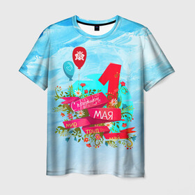 Мужская футболка 3D с принтом с 1 Мая! в Санкт-Петербурге, 100% полиэфир | прямой крой, круглый вырез горловины, длина до линии бедер | 1 мая | весна | день труда | лозунги | май | мир | первомай | рабочие | труд