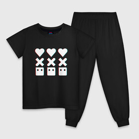 Детская пижама хлопок с принтом Love, Death and Robots | Лого Глитч (Z) в Санкт-Петербурге, 100% хлопок |  брюки и футболка прямого кроя, без карманов, на брюках мягкая резинка на поясе и по низу штанин
 | Тематика изображения на принте: death | glitch | logo | love | love death robots | netflix | robots | vedeathrobots | xbot 4000 | глитч | лого | любовь | нетфликс | роботы | сериал | сериалы