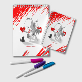 Блокнот с принтом Love, Death and Cats | Любов, смерть и котики (Z) в Санкт-Петербурге, 100% бумага | 48 листов, плотность листов — 60 г/м2, плотность картонной обложки — 250 г/м2. Листы скреплены удобной пружинной спиралью. Цвет линий — светло-серый
 | Тематика изображения на принте: death | love | love death robots | netflix | robots | vedeathrobots | xbot 4000 | любовь | нетфликс | роботы | сериал | сериалы