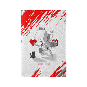 Обложка для паспорта матовая кожа с принтом Love, Death and Cats | Любов, смерть и котики (Z) в Санкт-Петербурге, натуральная матовая кожа | размер 19,3 х 13,7 см; прозрачные пластиковые крепления | death | love | love death robots | netflix | robots | vedeathrobots | xbot 4000 | любовь | нетфликс | роботы | сериал | сериалы