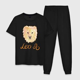 Мужская пижама хлопок с принтом Лев знак зодиака голова льва в Санкт-Петербурге, 100% хлопок | брюки и футболка прямого кроя, без карманов, на брюках мягкая резинка на поясе и по низу штанин
 | акварель | голова льва | желтый | знак зодиака | лев | оранжевый