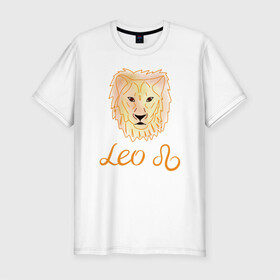 Мужская футболка хлопок Slim с принтом Лев, знак зодиака, голова льва в Санкт-Петербурге, 92% хлопок, 8% лайкра | приталенный силуэт, круглый вырез ворота, длина до линии бедра, короткий рукав | акварель | голова льва | желтый | знак зодиака | лев | оранжевый