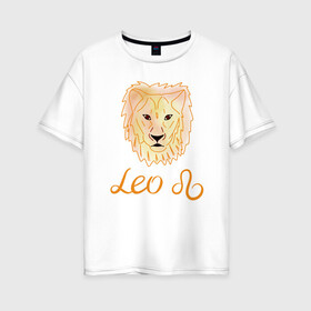 Женская футболка хлопок Oversize с принтом Лев знак зодиака голова льва в Санкт-Петербурге, 100% хлопок | свободный крой, круглый ворот, спущенный рукав, длина до линии бедер
 | акварель | голова льва | желтый | знак зодиака | лев | оранжевый