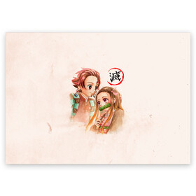 Поздравительная открытка с принтом Танджиро и Незуко Kimetsu no Yaiba в Санкт-Петербурге, 100% бумага | плотность бумаги 280 г/м2, матовая, на обратной стороне линовка и место для марки
 | demon slayer | kamado | kimetsu no yaiba | nezuko | tanjiro | аниме | гию томиока | зеницу агацума | иноске хашибира | камадо | клинок | корзинная девочка | манга | музан кибуцуджи | незуко | рассекающий демонов | танджиро