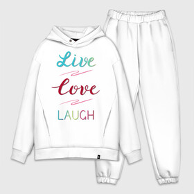 Мужской костюм хлопок OVERSIZE с принтом Live love laugh, Живи, люби в Санкт-Петербурге,  |  | laugh | live | love | живи | зеленый | красный | леттеринг | люби | розовый | смейся