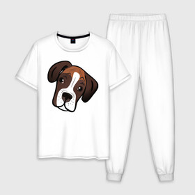 Мужская пижама хлопок с принтом Боксер в Санкт-Петербурге, 100% хлопок | брюки и футболка прямого кроя, без карманов, на брюках мягкая резинка на поясе и по низу штанин
 | лучший друг человека | немецкий боксер | собака